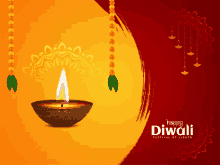 a diwali greeting card with a candle and the words festival of lights