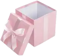 a pink gift box with the lid open and a pink bow on it