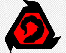 a red and black triangle with a scorpion in the middle