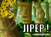 a cartoon of a leopard in the jungle with jipep written on the bottom right