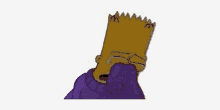 bart simpson is crying while wearing a purple sweater and covering his face with his hand .