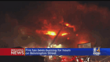 a breaking news report about a fire on bennington street