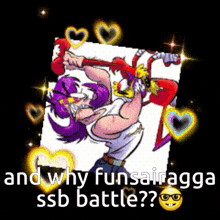 a cartoon of a man and a woman with the words " and why funsairragga ssb battle " below them