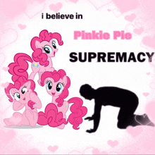 a pinkie pie poster with a silhouette of a man kneeling down