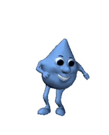 a blue drop of water with arms and legs is dancing .