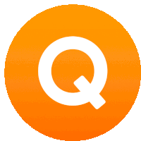 an orange circle with a white letter q on it