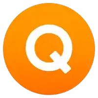 an orange circle with a white letter q on it