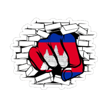 a fist is breaking through a brick wall with the flag of cambodia