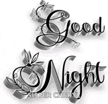 a black and white drawing of the words good night