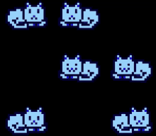 a set of pixel art cats with different facial expressions on a black background