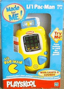 a playskool l ' i ' pac-man toy in a blue box