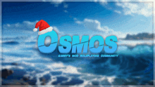 an osmos logo with a santa hat on top of it