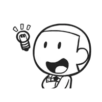 a black and white cartoon of a man with a light bulb above his head .