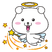 a cartoon bear with angel wings and a halo holding a wand