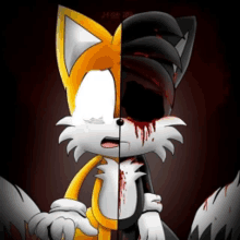 a drawing of tails the fox with half of his face missing