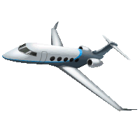 a silver and blue airplane is flying in the air