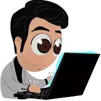 a cartoon character is using a laptop computer