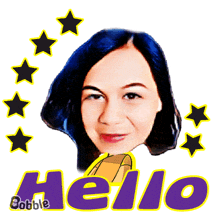 a cartoon of a woman 's face with the word hello behind her