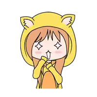 a cartoon girl wearing a yellow hoodie with cat ears .