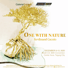 a poster for the manila art fair with a gold tree on it