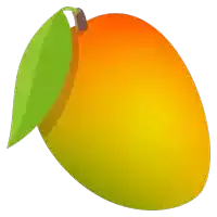 a mango with a green leaf on top of it