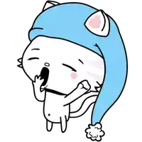 a cartoon cat is wearing a blue hat and yawning