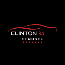 a logo for clinton 34 channel with a red car on it