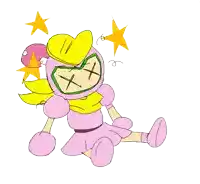 a drawing of a pink and yellow cartoon character with a yellow heart on her head