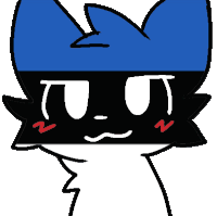 a drawing of a cat with a blue hat on its head