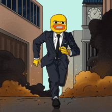 a cartoon of a man in a suit and tie with a yellow face