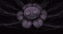 a drawing of a purple flower with a smiling face on it