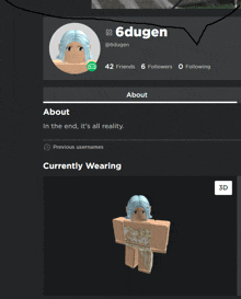 a screenshot of a person 's profile with the name 6dugen