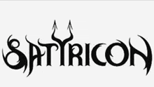 a black and white logo for satyricon with a trident