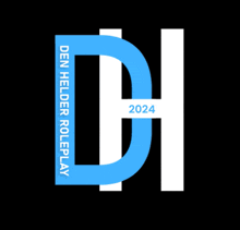 a blue and white logo for den helder roleplay with the year 2024