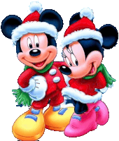 mickey mouse and minnie mouse wearing santa hats and scarves on a white background