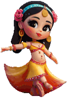 a doll with a flower in her hair is wearing a yellow skirt