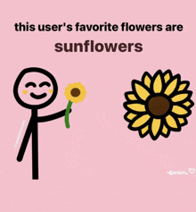 a stick figure is holding a sunflower next to a large sunflower