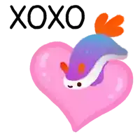 a pink heart with a blue and white fish on it and the words xoxo below it