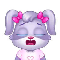 a cartoon rabbit with pink bows on her ears is yawning