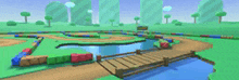 a pixel art of a race track with a wooden bridge