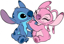 stitch and angel from lilo and stitch are hugging each other on a white background