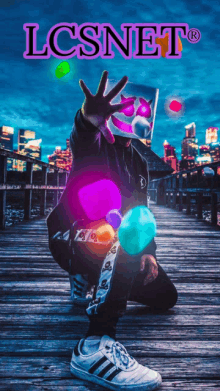 a poster for lcsnet with a person wearing a marshmello mask