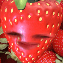 a close up of a strawberry with holes in it