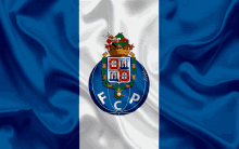 a blue and white flag with the letters fcp in the middle