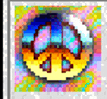 a pixel art of a peace sign with a colorful background .