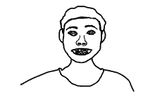 a black and white drawing of a man 's face with braces