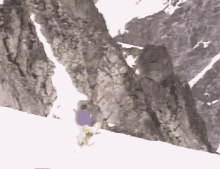 a person in a purple jacket is skiing down a snowy slope