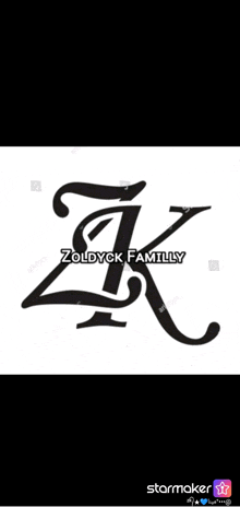 a black and white logo for zoldyck family with the letter k