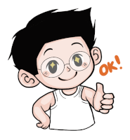 a cartoon boy with glasses is giving a thumbs up with the word ok below him