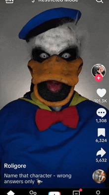 a screenshot of donald duck 's face on a tiktok page